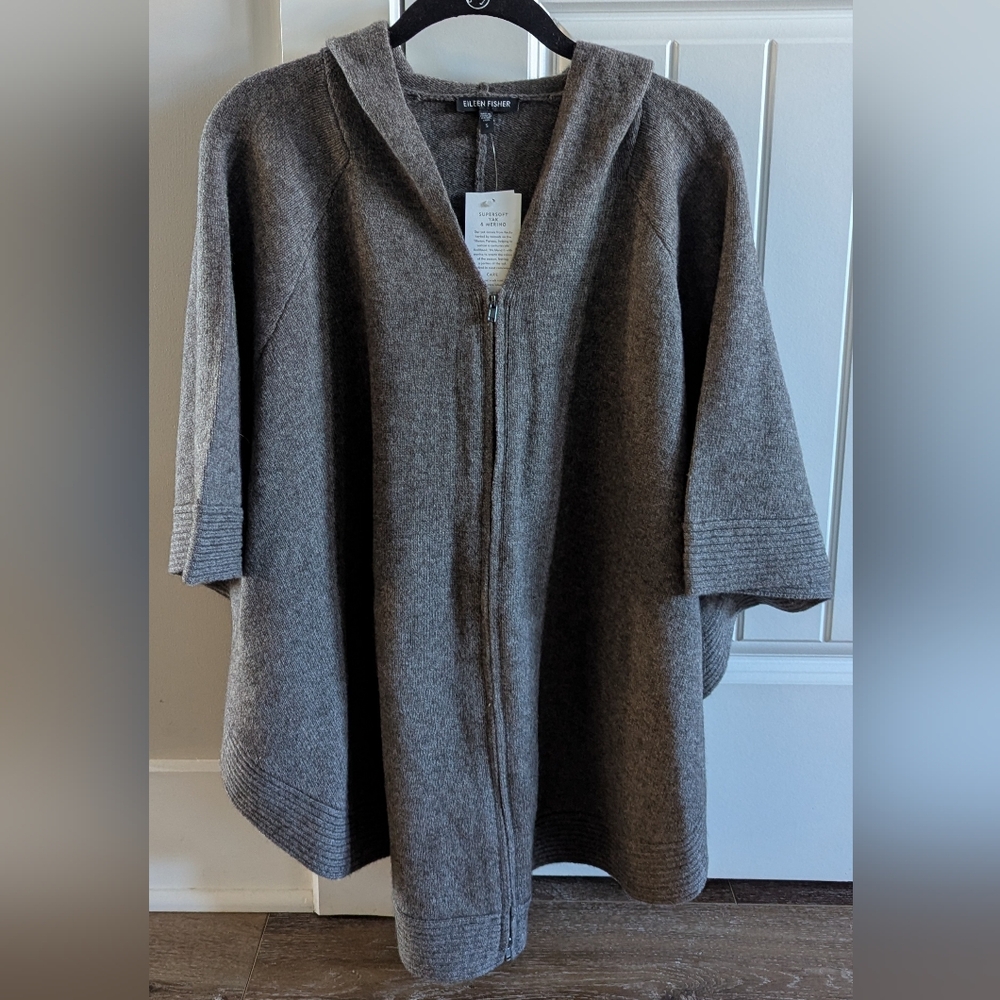 Eileen Fisher Charcoal Hooded Cape